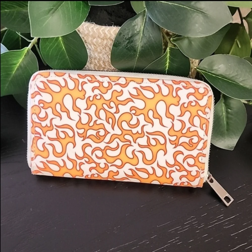 Flames Fire Zip Around Wallet Punk Skater Cali Trendy Teens High School Boy Girl - Picture 9 of 11